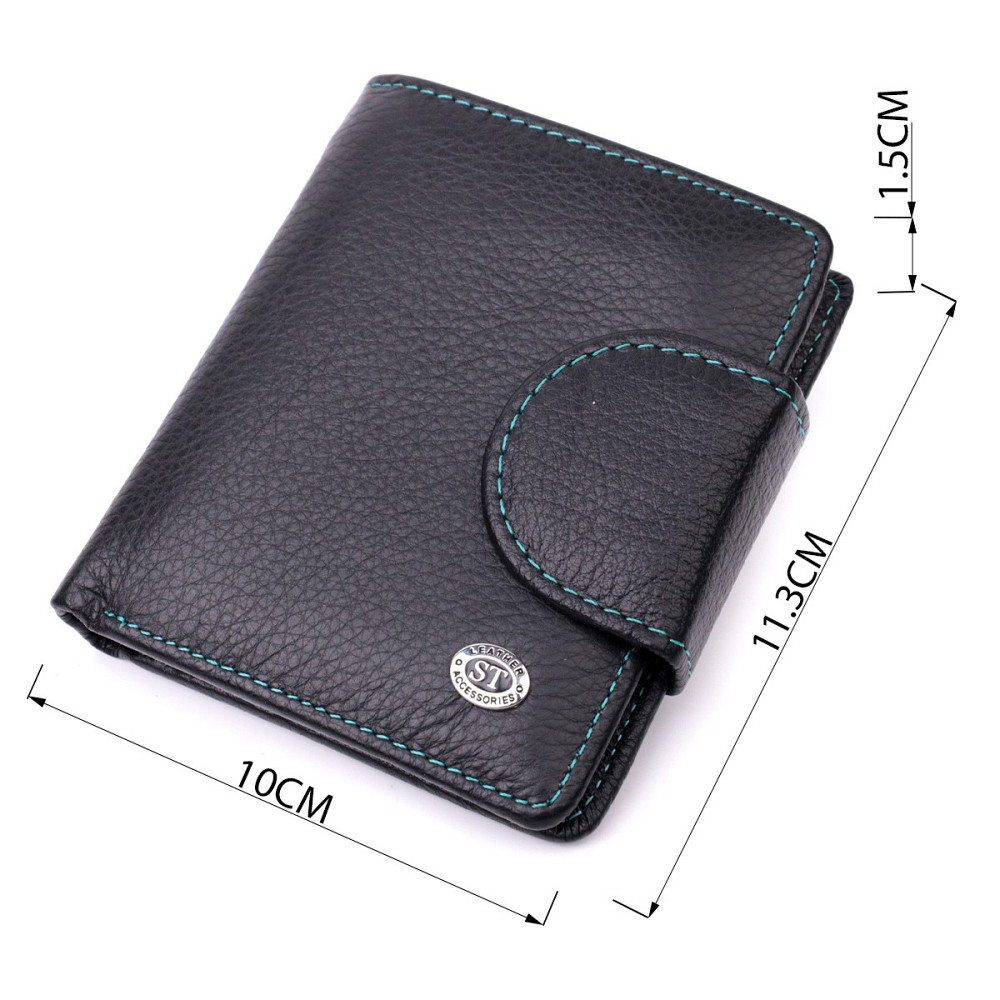 Шкіряний стильний гаманець з монетницею зовні ST Leather 19454 Чорний Київ - фото 4