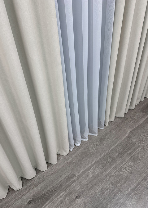 Двостороння шторна тканина блекаут з лляною фактурою, колекція “Scandi” колір димчасто-білий 1903ш Київ - фото 7