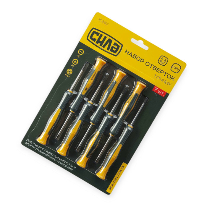 Набір викруток точних 7 шт CrV чорно-жовті ручки (блістер) Мукачево - фото 1