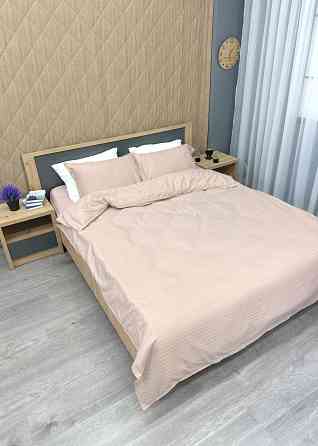 Комплект постельного белья Страйп-сатин Семейный с простыней на резинке 180х200х25, 2 пододеяльника 150х200, 2 наволочки 70х70 Пудровый (88-226) Киев