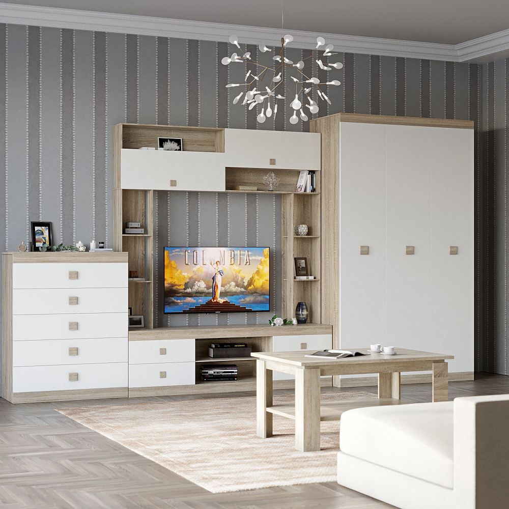 Вітальня Еверест Соната Комплект 28 (модульна - 4 елементи) дуб сонома + білий (DTM-2516) Дніпро - фото 1