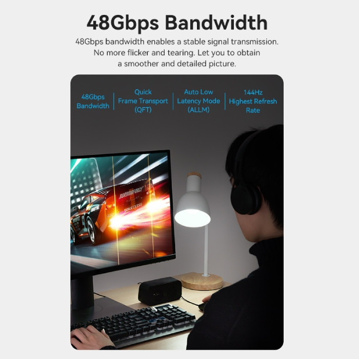 Кабель HDMI M - M, 15.0 м, V2.1, Optical 8K 60Гц 48Gbps Dolby 7.1 TPE Black Zinc Alloy  Vention Винница - изображение 7