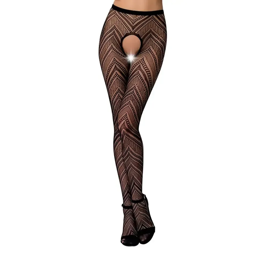 Еротичні колготки-бодістокінг Passion S010 black, з доступом, геометричний малюнок Львов - изображение 1