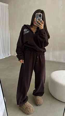 Женский стильный оверсайз костюм качественная трехнить на флисе Шоколад, 42/44 Одесса