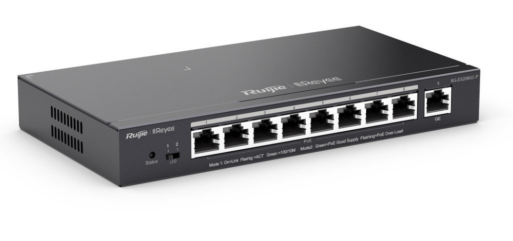 Комутатор Ruijie Reyee RG-ES209GC-P (8xGE PoE+, 1xGE, max PoE 120W, робочий стіл, стельовий номер, Ruijie Харків - фото 1