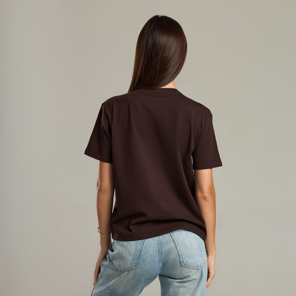 Шоколадная базовая женская футболка Pobedov Freedom. Хлопковая трендовая шоколадная женская футболка Киев - изображение 2