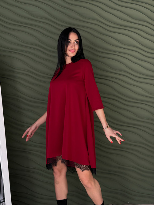 Сукня трапеція з мереживом "Emma"| Батал Бордовий, 50-52 Київ - фото 3