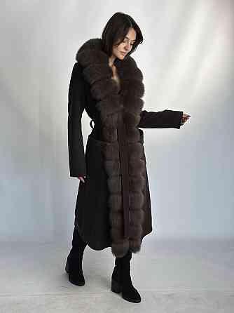 Жіноче кашемірове пальто з хутром по всій довжині Шоколад, 48 Харків