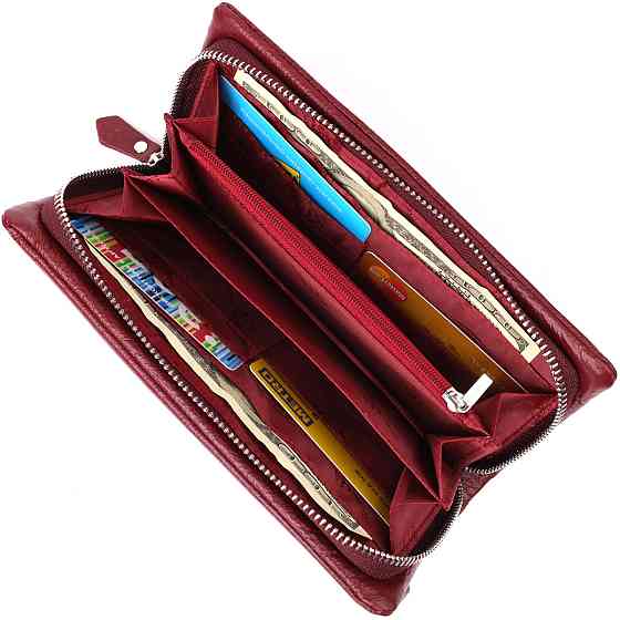 Шкіряний жіночий гаманець-клатч із відділенням під телефон ST Leather 23102 Бордовий Київ