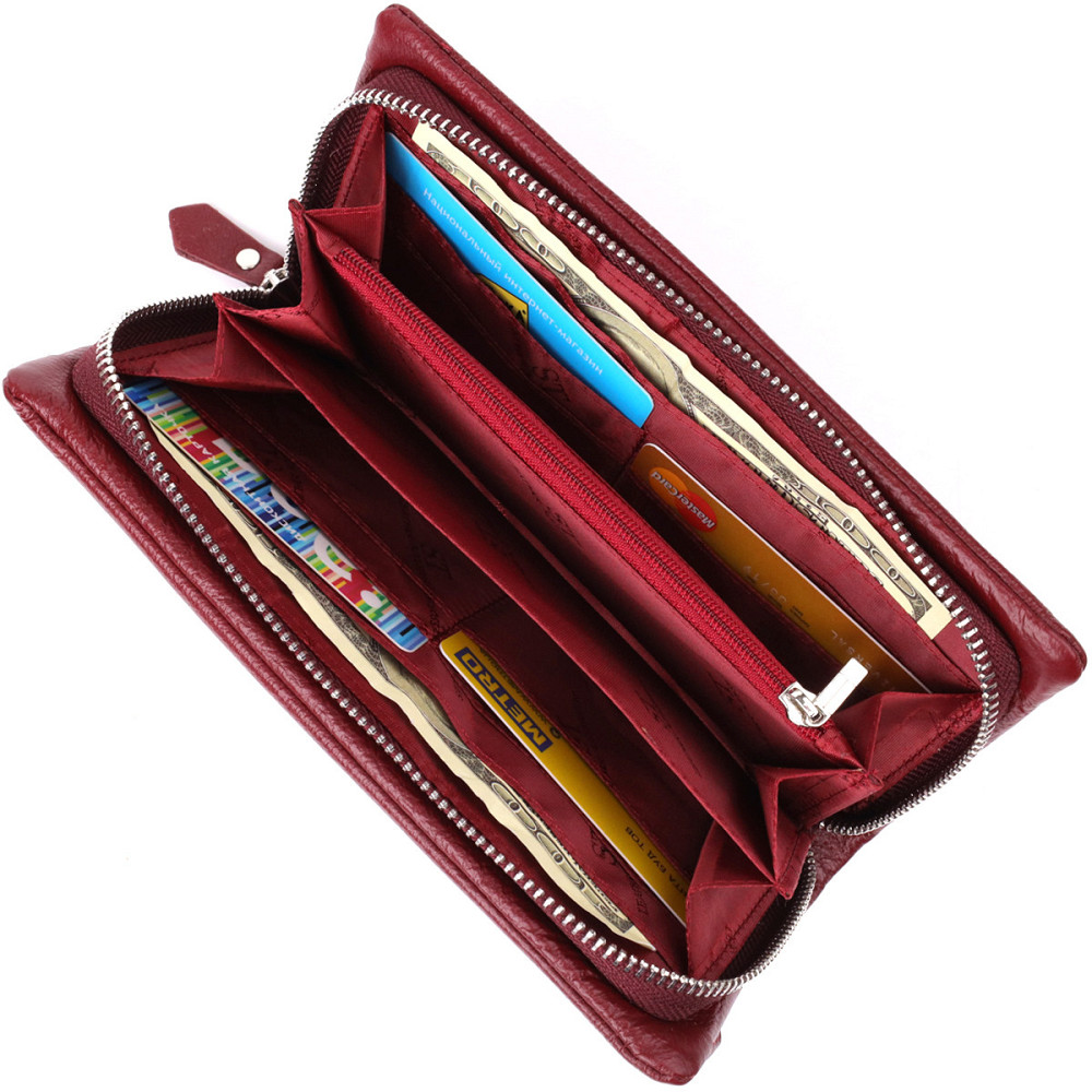 Шкіряний жіночий гаманець-клатч із відділенням під телефон ST Leather 23102 Бордовий Київ - фото 6