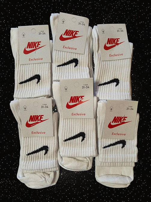 Детские высокие качественные хлопковые носки белые в наборе по 6 штук Nike. Размер 31-34 Киев - изображение 4