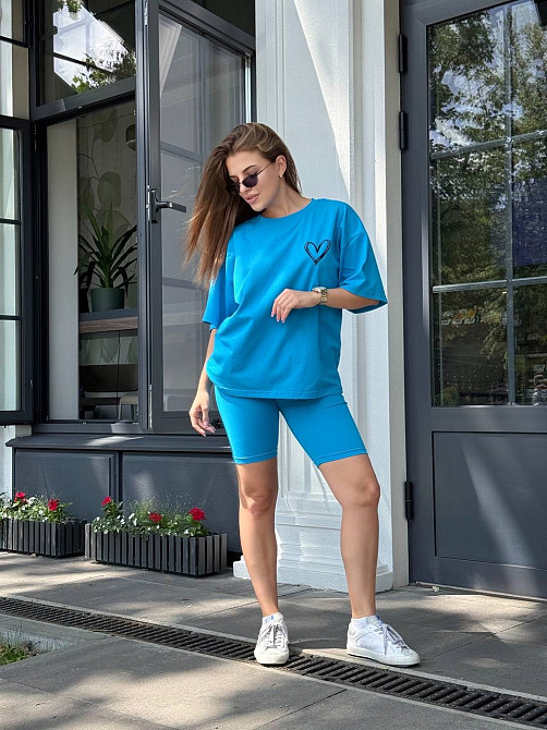 Футболка и велосипедки женские кулир Голубой XL/2XL Харьков - изображение 7