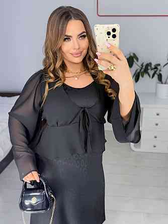 Жіноча базова шовкова сукня і шифонова блуза сукня-щільний шовк +шифонова кофтинка Одеса