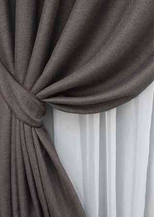 Комплект штор на люверсах VR-Textil Льон-блекаут Льон Мішковина 1160ш Сіро-коричневий 150х250см 2 шт (37-0141) Київ