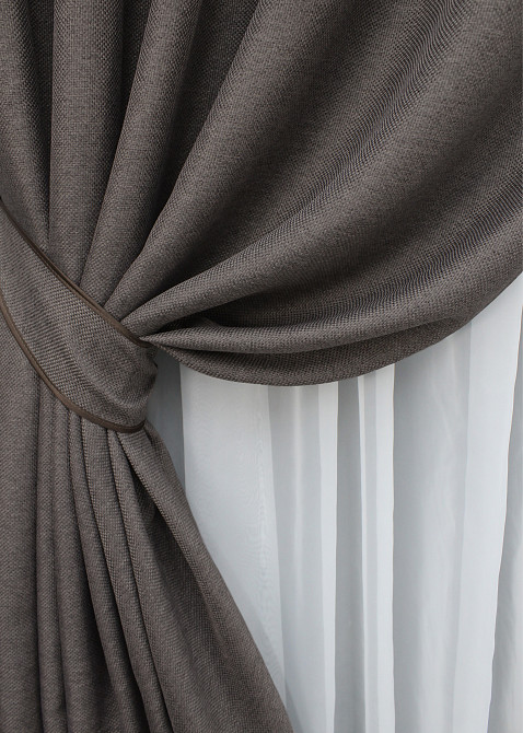 Комплект штор на люверсах VR-Textil Льон-блекаут Льон Мішковина 1160ш Сіро-коричневий 150х250см 2 шт (37-0141) Київ - фото 5