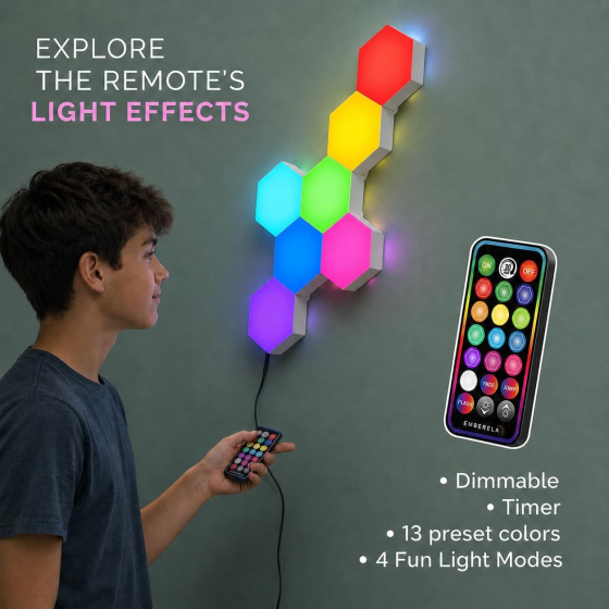 Сенсорні LED-світильники HEXlights, 7 шестикутних панелей, 13 кольорів, пульт ДК, настінні RGB-нічники Київ