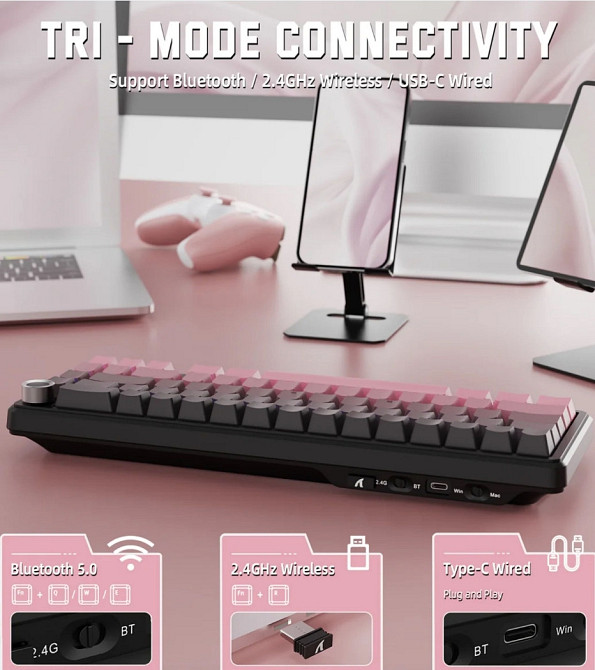 Клавиатура беспроводная Attack Shark X66 Gradient Pink. Харьков - изображение 5