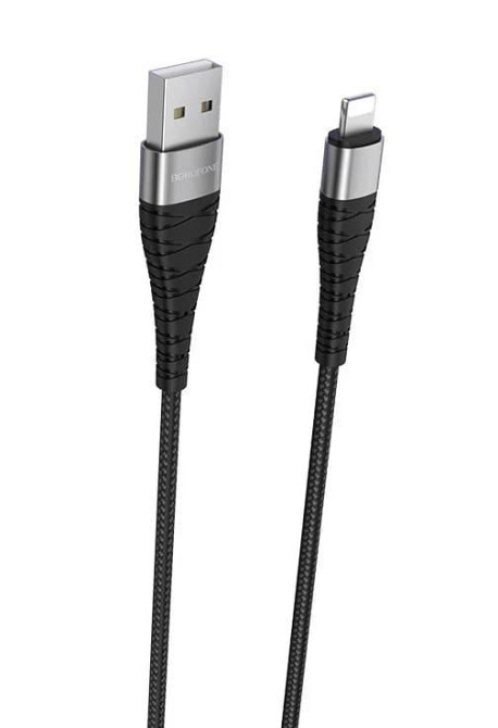 Кабель BOROFONE BX32 USB to iP 2.4A, 1m, nylon, aluminum+TPE connectors, Black Київ - фото 4