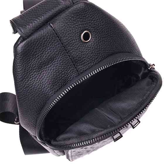 Чоловіча сумка слінг із натуральної фактурної шкіри 21400 Vintage Чорний Київ