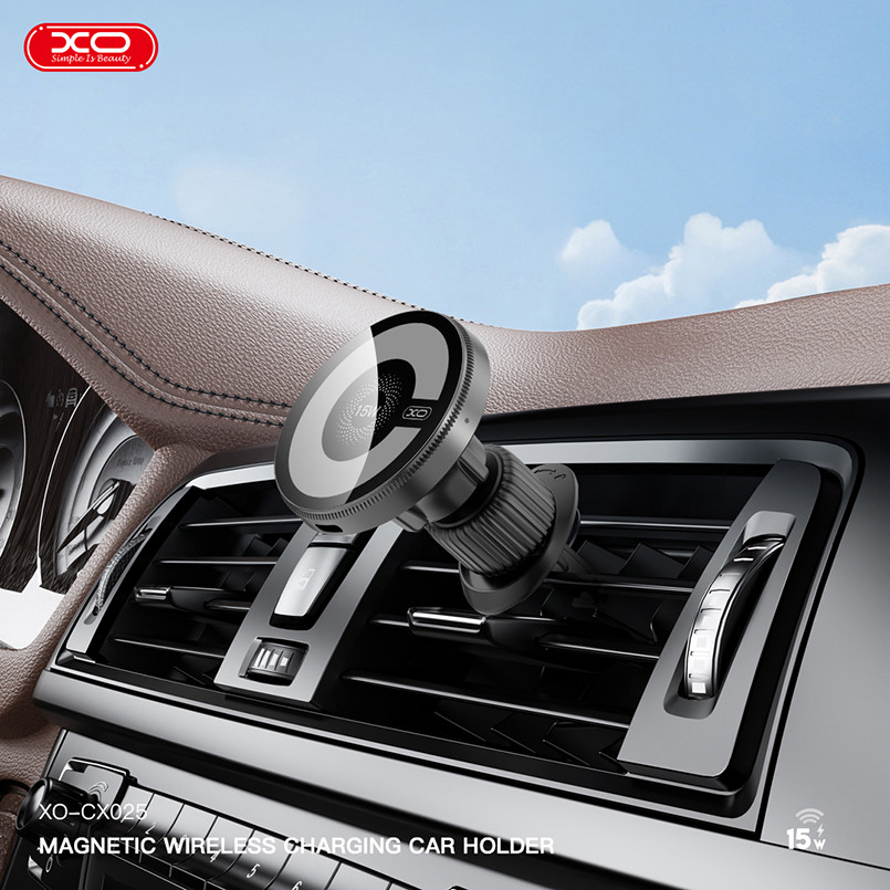 Тримач телефону автомобільний XO з бездротовою зарядкою CX025 Magnetic Car Air Vent 15W чорний Львів - фото 8
