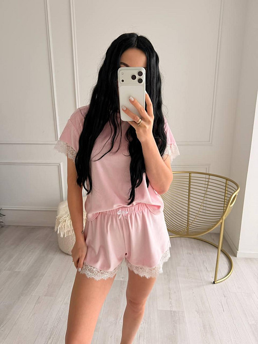 Жіноча піжама двійка з велюру з мереживом Одеса - фото 5