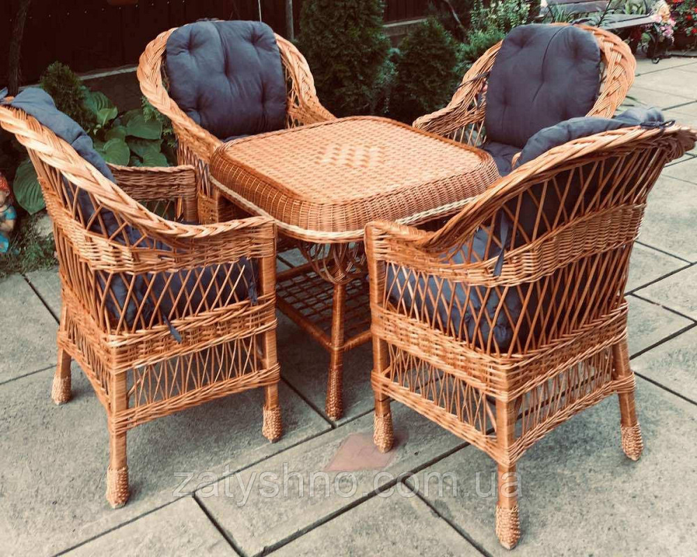 Меблі плетені з лози з 4 кріслами |  Меблі з лози плетені з квадратним столом | Київ - фото 5