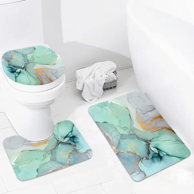 Набор ковриков и шторки для ванной комнаты и душа, комплект шторки и коврики в ванную, бирюзовый цвет Каменец-Подольский - изображение 3