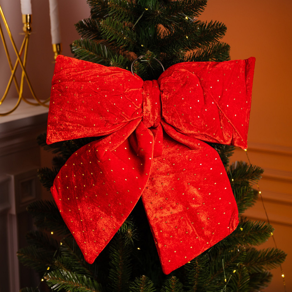 Червоний бархатний бант зі стразами для ялинки 45×50 см Київ - фото 1