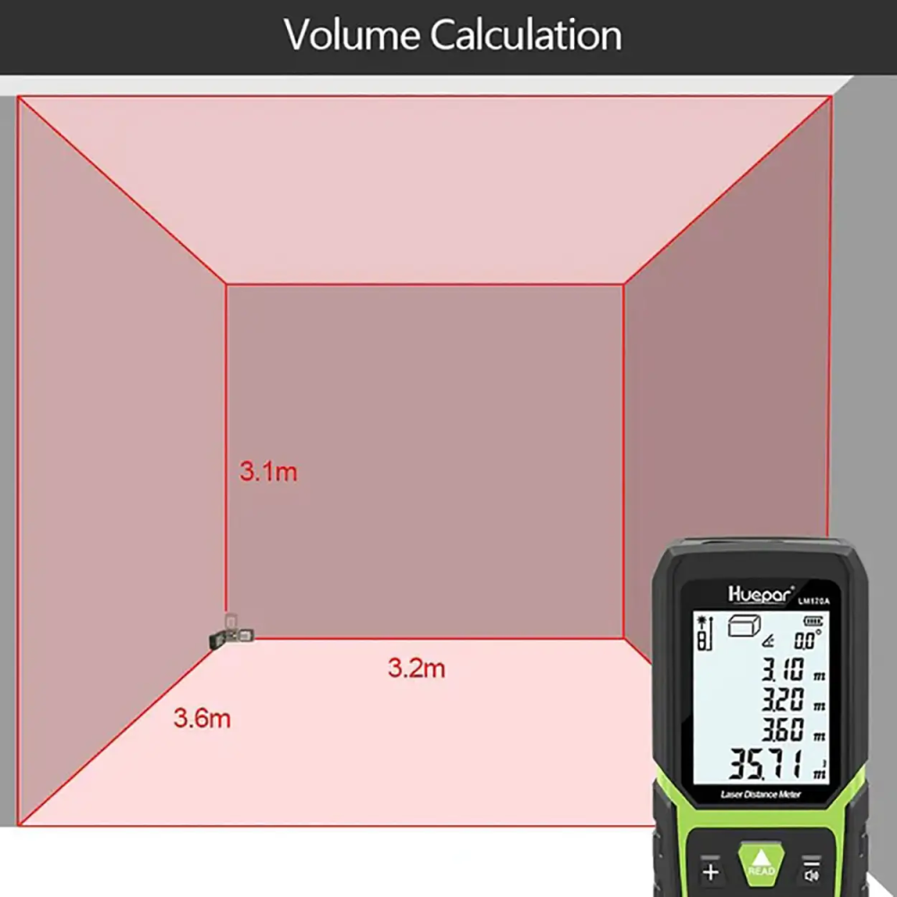 Далекомір-лазерна рулетка Huepar LM120A 120 м з акумулятором і електронним рівнем Київ - фото 2