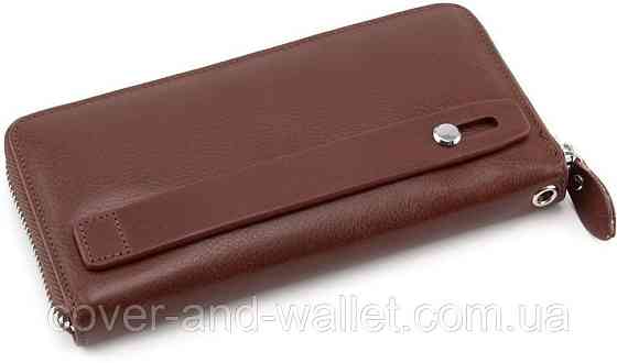 Чоловічий гаманець клатч з гладкої шкіри коричневого кольору ST Leather Київ