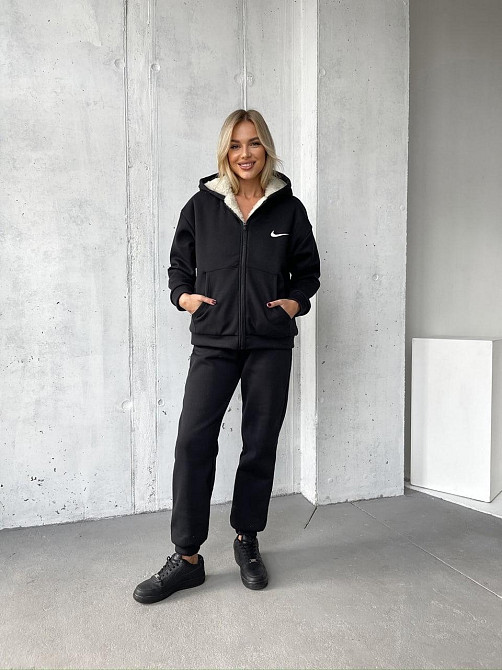 Жіночий теплий базовий костюм тринитка на флісі + Підкладка Штучне хутро Чорне, 44/46 Одеса - фото 3