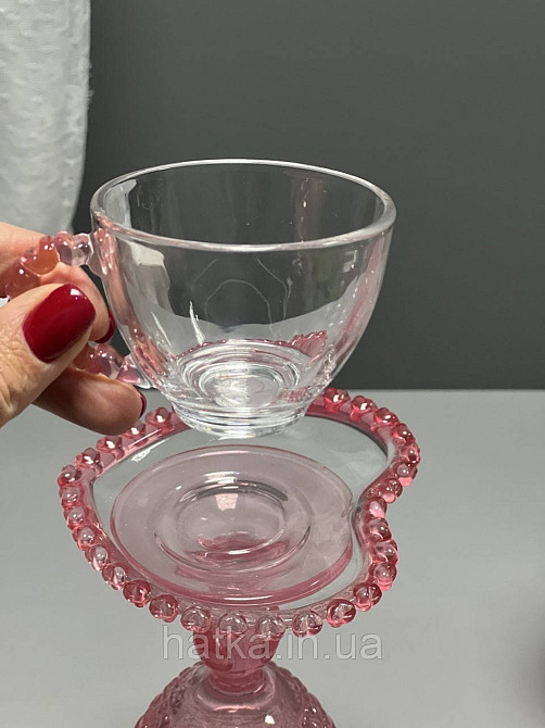 Чашка з блюдцем "Рожеве серце" для кави 100 мл, прозора з рожевим обідком у вигляді серця Київ - фото 3