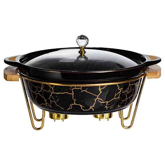 Марміт порцеляновий настільний круглий 2 (л) з підігрівом Чорний мармур LC-718 Коломия