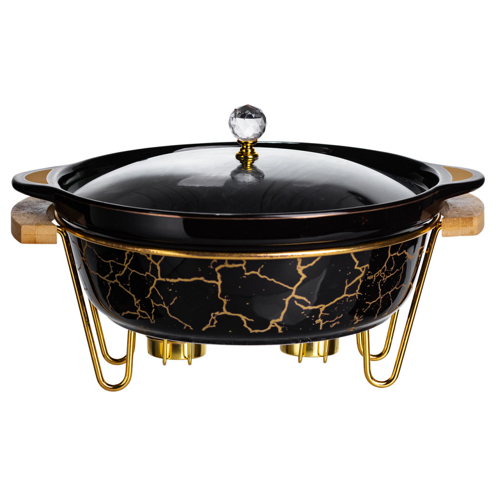 Марміт порцеляновий настільний круглий 2 (л) з підігрівом Чорний мармур LC-718 Коломия - фото 1