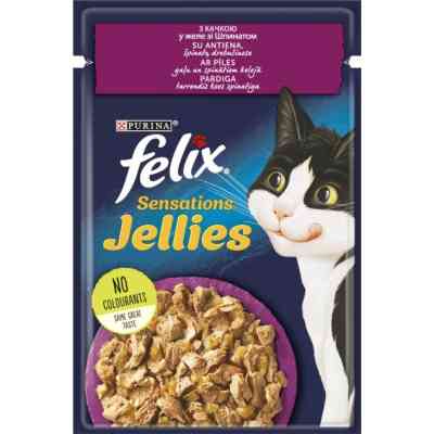 Влажный корм для кошек Purina Felix Sensations Jellies с уткой и шпинатом в желе 85 г (7613039831281) Винница