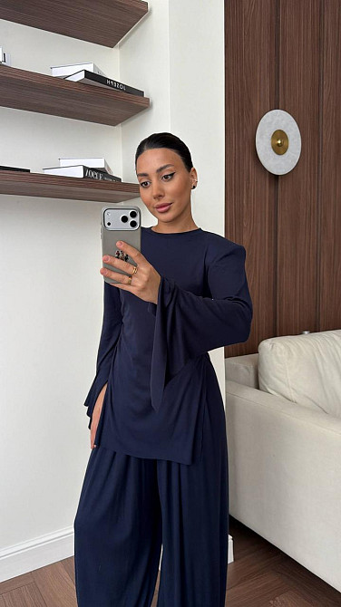 Жіночий стильний повсякденний костюм із віскози Синій, 48/50 Одеса - фото 1