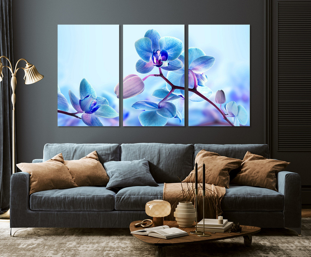 Модульна картина у вітальню/ спальню     Сині Орхідеї      ART-053_3A 70х130 см Київ - фото 3
