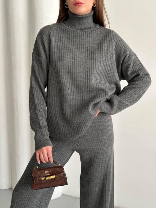 Женский теплый базовый костюм двойка мелкая машинная вязка Антрацит Одесса - изображение 8