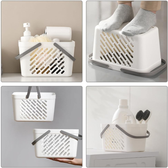 Пластиковий кошик для ванної кімнати 27×18×18см, органайзер для дому, кошик з ручками, білий колір Кам'янець-Подільський