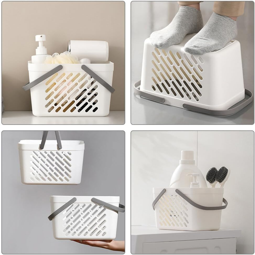 Пластиковая корзина для ванной комнаты 27×18×18см, органайзер для дома, корзина с ручками, белый цвет Каменец-Подольский - изображение 5