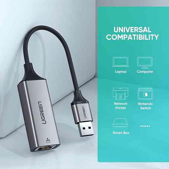 Зовнішня мережева карта / Мережевий адаптер USB 3.0 Gigabit Ethernet LAN RJ45 Ugreen 50922 (10/100/1000Mbps) Николаев