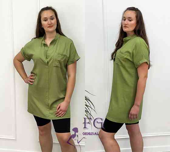 Женская льняная туника большого размера Inga 50-52, Хаки Киев