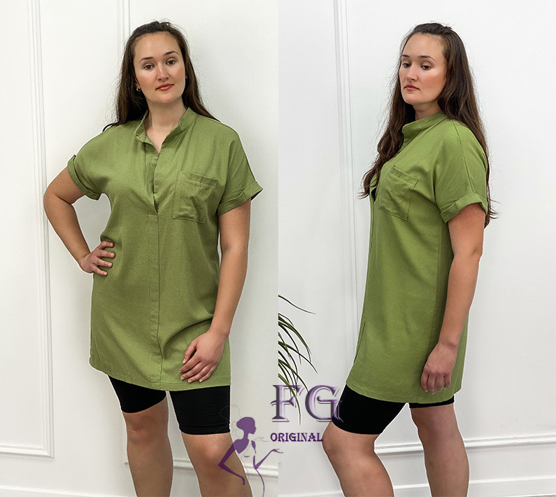Женская льняная туника большого размера Inga 50-52, Хаки Киев - изображение 5