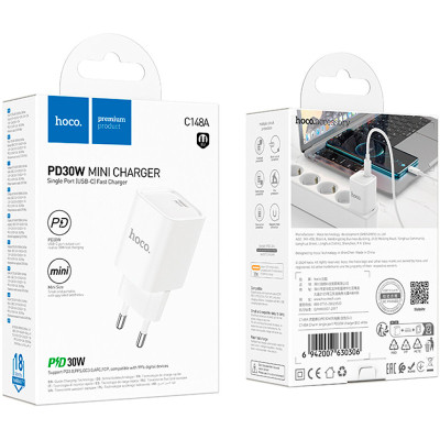 Зарядное устройство HOCO C148A Charm USB-C PD30W White (6942007630306) Винница - изображение 7