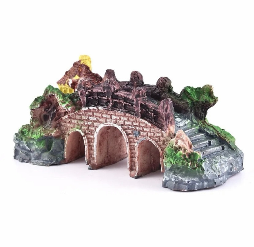 Декор для акваріума Мост Віадку з будиночком розмір 9,5 на 4,5 см смола акваріумний декор Київ - фото 4