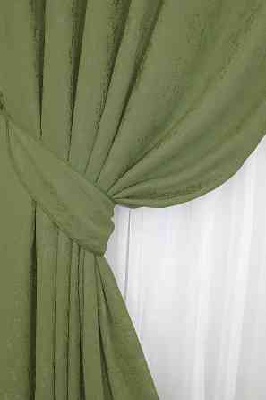 Комплект готових штор VR-Textil Льон мармур Pavliani № 1175ш Оливковий 100х270 см 2 шт (31-705) Київ