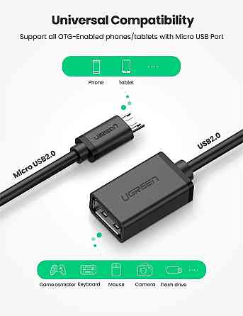 Micro USB OTG кабель-адаптер Ugreen US133 10396 (Чорний, 12см) Николаев