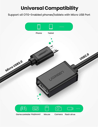 Micro USB OTG кабель-адаптер Ugreen US133 10396 (Чорний, 12см) Николаев - изображение 6