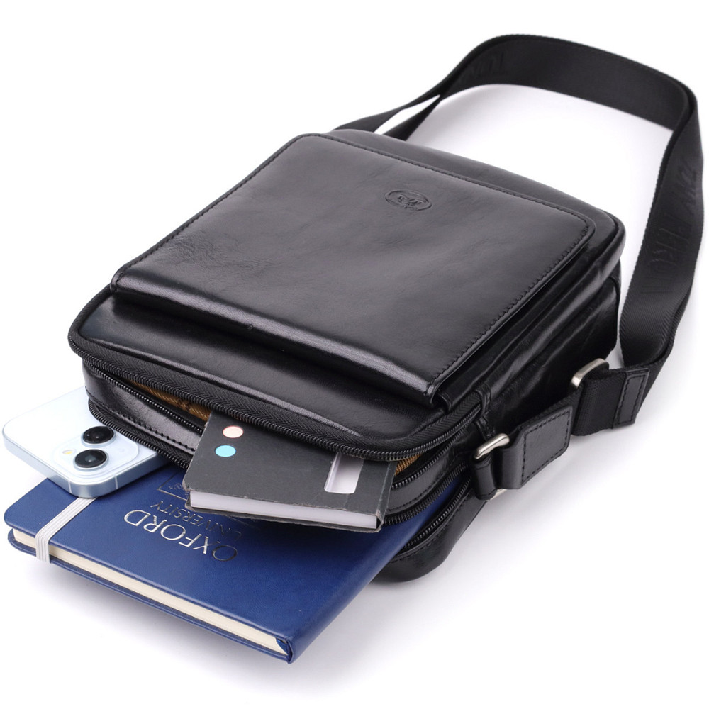 Відмінна чоловіча сумка з кишенями з гладкої натуральної шкіри Tony Perotti 20857_1 (9148-17 nero) Чорний Київ - фото 9