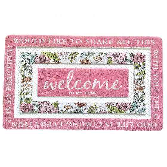 Yiwu Килимок для передпокою 60х40 см Welcome з квітковим принтом Рожевий HP-47-1P Коломия
